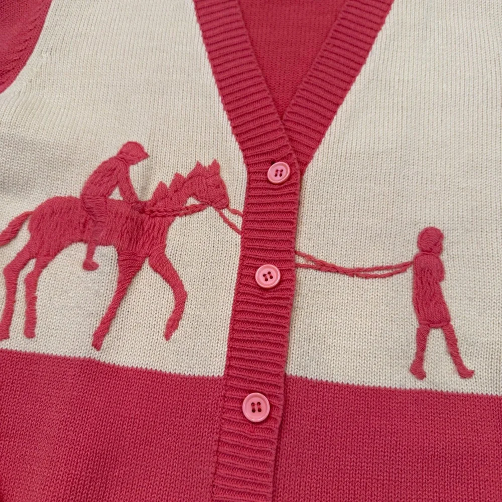 Country Set Cardigan Womens Small Vintage Equestrian Colorblock Retro Knit - Picture 3 of 8